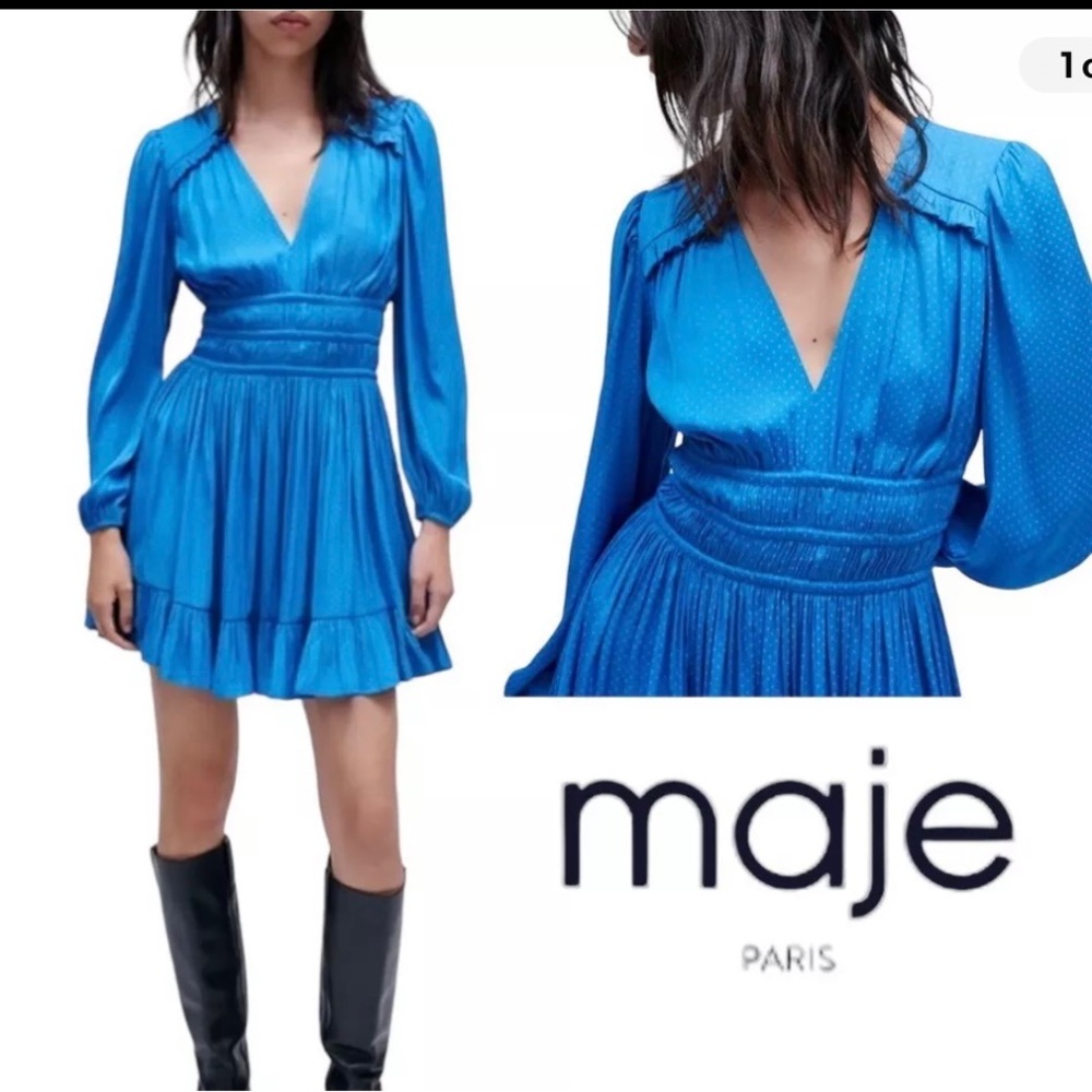 Maje Satin Ruffle Dress 36 / S